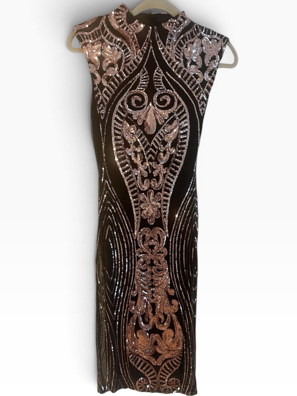 Venus Rose Gold Embellished Sequin Midi Dress s